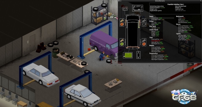 Giao diện sinh tồn trong Project Zomboid với lối chơi sandbox chân thực và AI zombie phản ứng theo môi trường