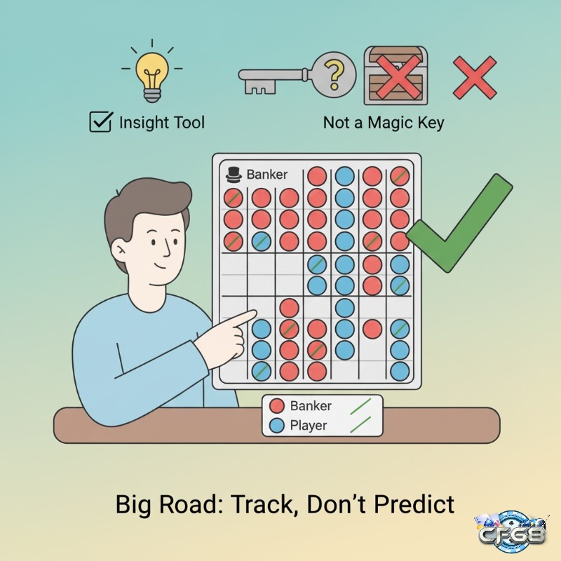 Người chơi baccarat hiểu rằng Big Road chỉ là công cụ theo dõi, không phải chìa khóa dự đoán thắng thua