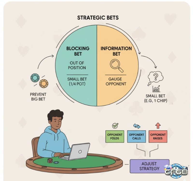 Người chơi Poker sử dụng ""blocking bet"" và ""information bet"" để kiểm soát ván bài và thu thập thông tin giá trị từ đối thủ
