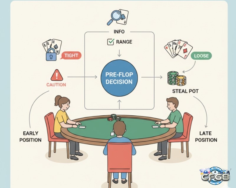 Người chơi poker ra quyết định dựa vào vị trí ngồi và sức mạnh bài tẩy trên bàn đấu