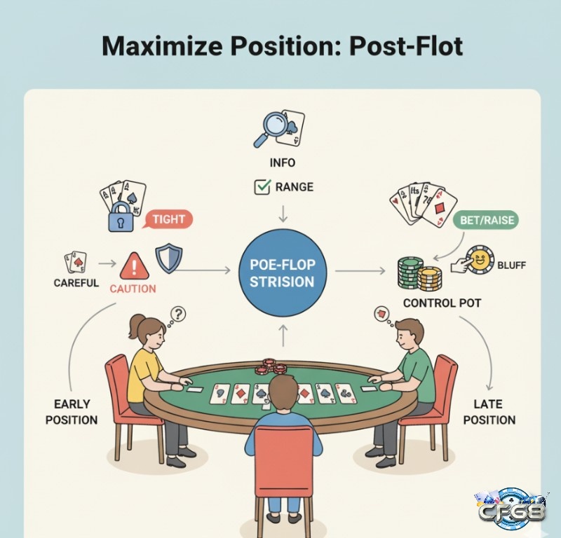 Người chơi poker tận dụng lợi thế vị trí để kiểm soát pot và ra quyết định tối ưu
