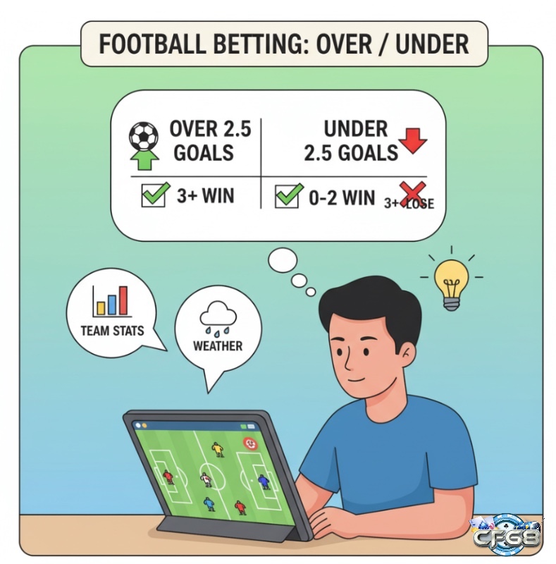Người chơi cá độ bóng đá phân tích kèo Tài Xỉu (Over/Under) để dự đoán tổng số bàn thắng