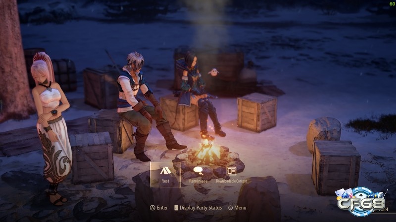 Nhóm nhân vật quây quần bên lửa trại giữa đồng cỏ về đêm, ánh lửa phản chiếu gương mặt