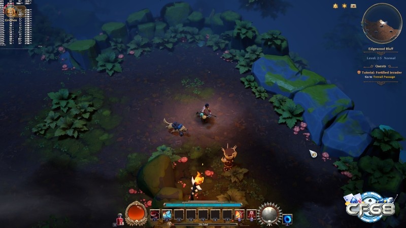 Khung cảnh địa hình đa lớp và ánh sáng rực, làm nổi phong cách hoạt hình đặc trưng