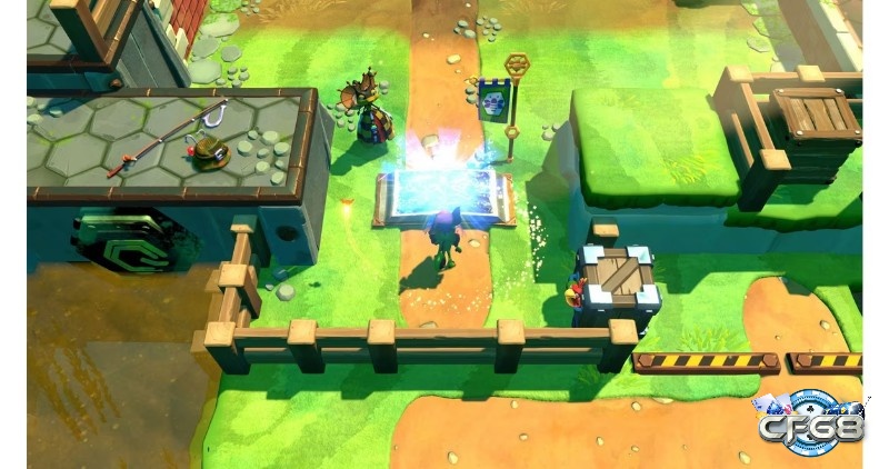 Một vật phẩm phát sáng nằm trên bệ đá giữa môi trường xanh mướt