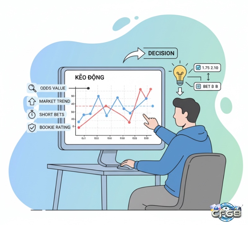 Người chơi cá cược phân tích biểu đồ kèo động, đưa ra quyết định chiến lược dựa trên biến động thị trường