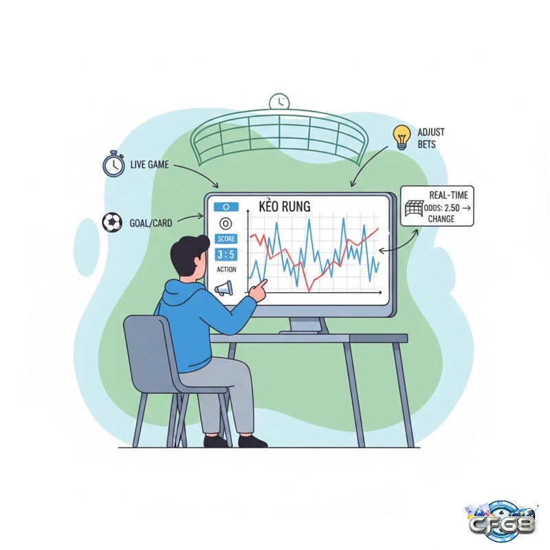 Người chơi cá cược quan sát biểu đồ kèo rung thay đổi liên tục theo các sự kiện diễn ra trong trận đấu