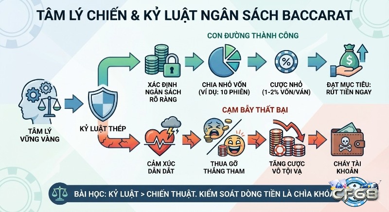 Sơ đồ hướng dẫn tâm lý thực chiến và kỷ luật thép quản lý ngân sách Baccarat để kiểm soát dòng tiền hiệu quả
