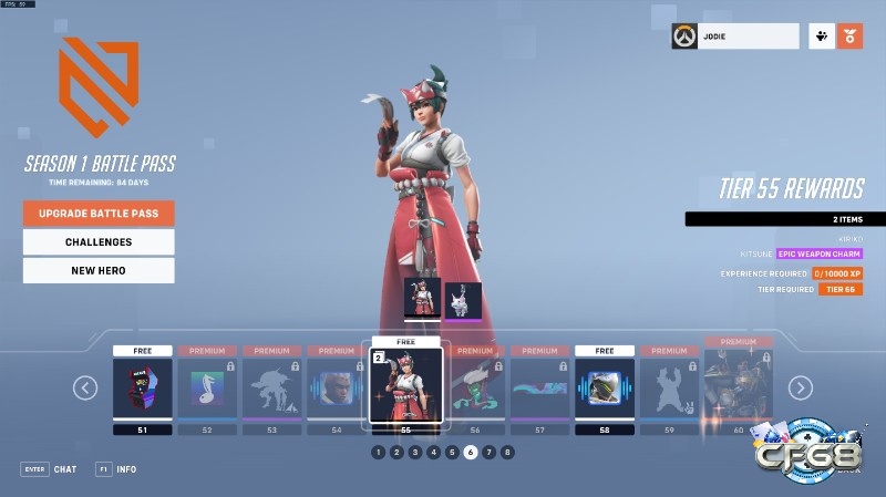 Giao diện Battle Pass hiển thị phần thưởng theo cấp độ trong Overwatch 2