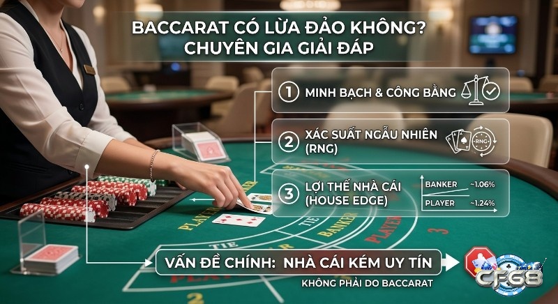 Baccarat lừa đảo hay không? Baccarat không lừa đảo, dựa trên minh bạch, xác suất ngẫu nhiên, lợi thế nhà cái, do nhà cái kém uy tín gây ra