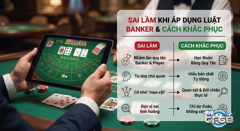 Bảng tổng hợp 4 sai lầm thường gặp và cách khắc phục luật Banker Player khi chơi Baccarat
