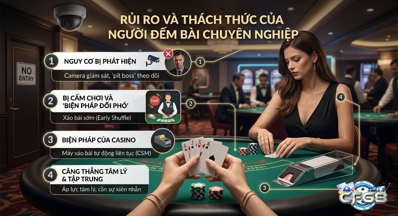 Tổng quan 4 rủi ro và thách thức của người đếm bài chuyên nghiệp, từ nguy cơ bị phát hiện đến biện pháp đối phó casino CSM
