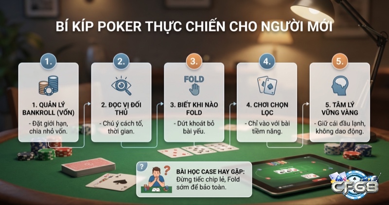 Tổng hợp 5 bí kíp Poker thực chiến cho người mới, giúp quản lý vốn và biết Fold sớm để bảo toàn chip