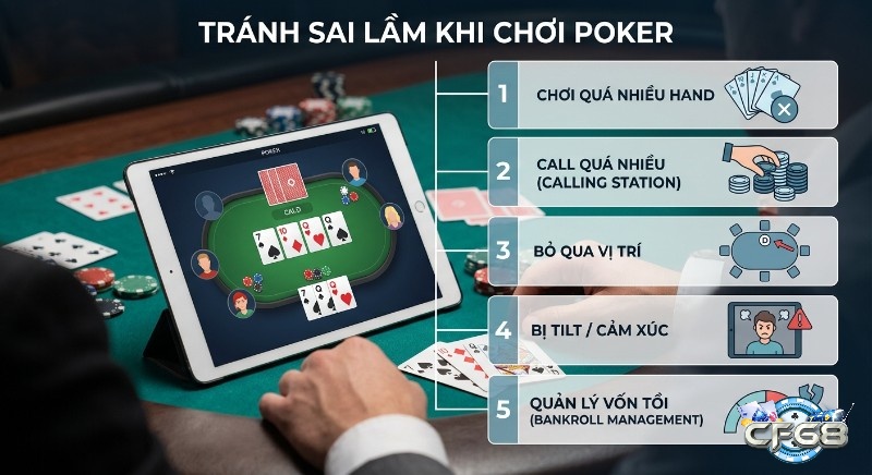 Checklist 5 sai lầm chết người thường gặp khi chơi Poker, từ chơi quá nhiều hand đến quản lý vốn kém