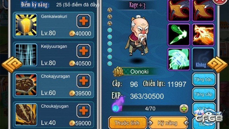 Hệ thống nhẫn thuật và ô kỹ năng trong Naruto Đại Chiến