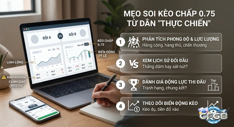 Checklist 4 bước soi kèo chấp 0.75 là gì chuẩn xác từ dân thực chiến, phân tích phong độ, lịch sử, động lực, biến động kèo và nhận diện kèo dụ