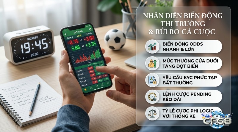 Nhận diện biến động thị trường và rủi ro cá cược qua ứng dụng điện thoại hiển thị tỷ lệ Odds, mức thưởng, KYC, lệnh pending, tỷ lệ phi logic với thống kê